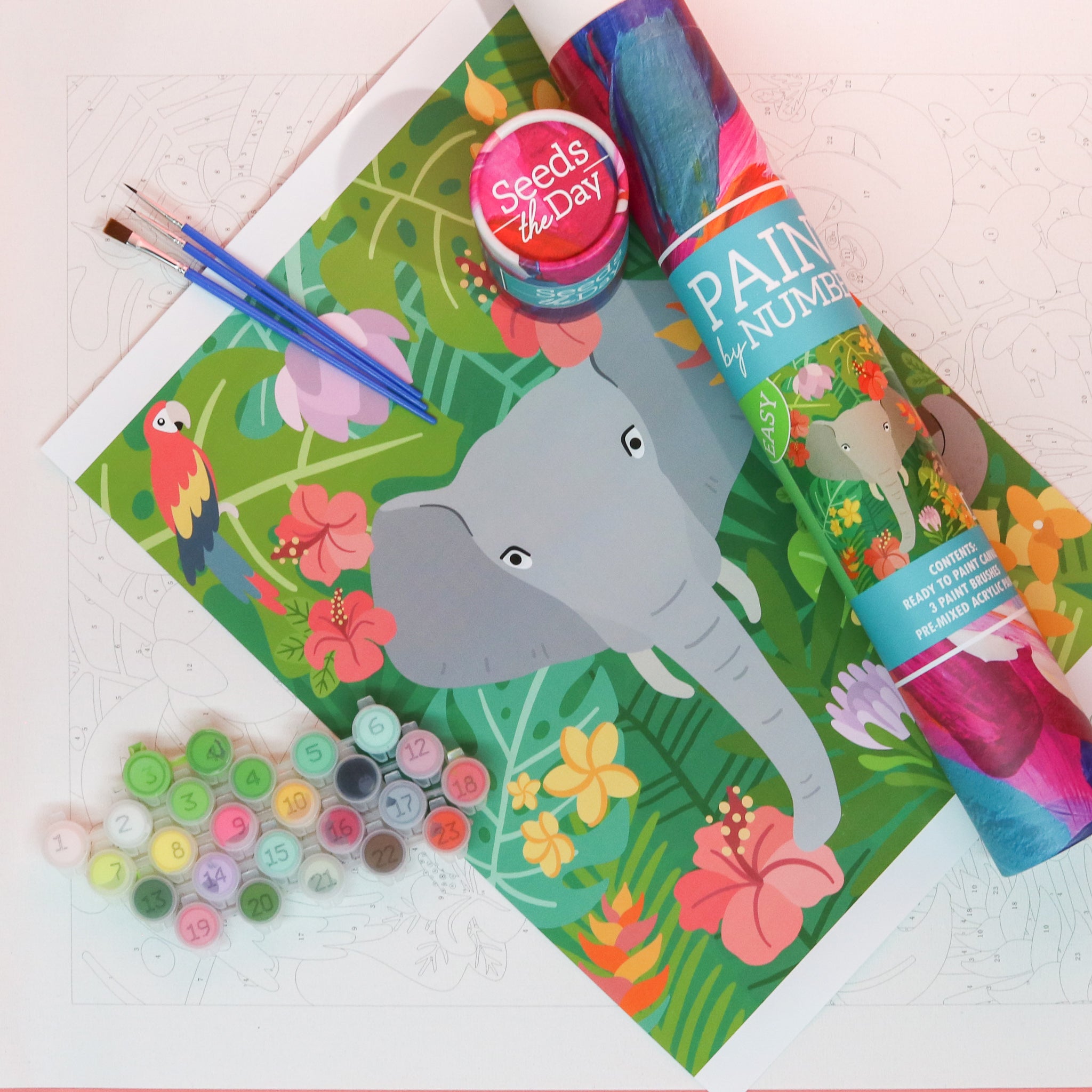 EASY Jungle Elephant KIDS DIY Paint-By-Number Craft Set
